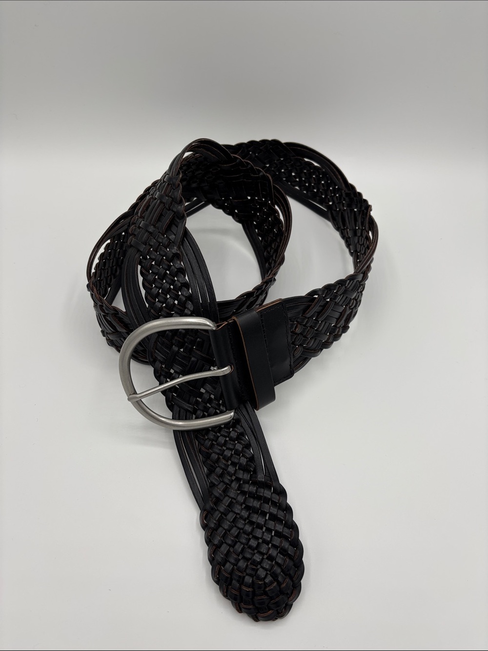 Woven Leather Men's Belt - Dark Brown